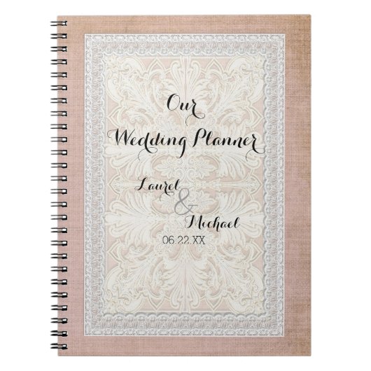 Wedding Planner Rustic Lace w Aged  Linen Notitieboek (Voorkant)