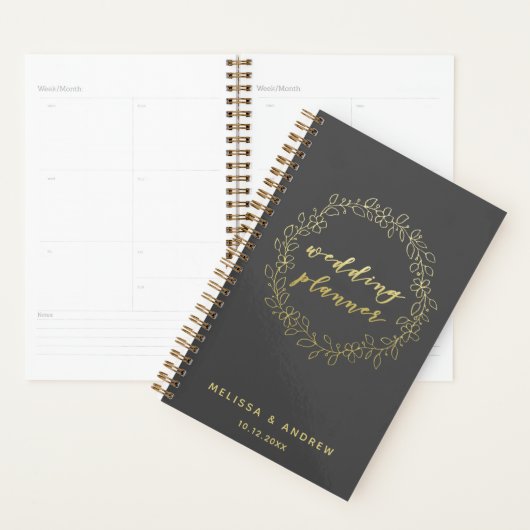 Wedding planner - Typographie de script gris et or (Devant avec enveloppe)