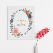 Wedding Poster With Soft Peach & Blue Flowers