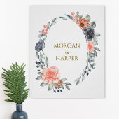 Wedding Poster With Soft Peach & Blue Flowers