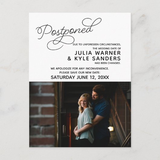 Wedding Postponed Photo Briefkaart (Voorkant)