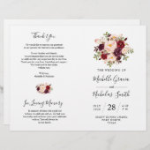 Wedding Program Burgundy Waterverf Floral, FOLD (Voorkant / Achterkant)