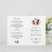 Wedding Program Burgundy Waterverf Floral, FOLD (Staand voorkant)
