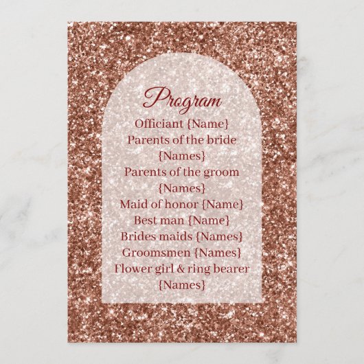 Wedding Program Ceremony Rose Gold Arched Glitter Programma (Voorkant)