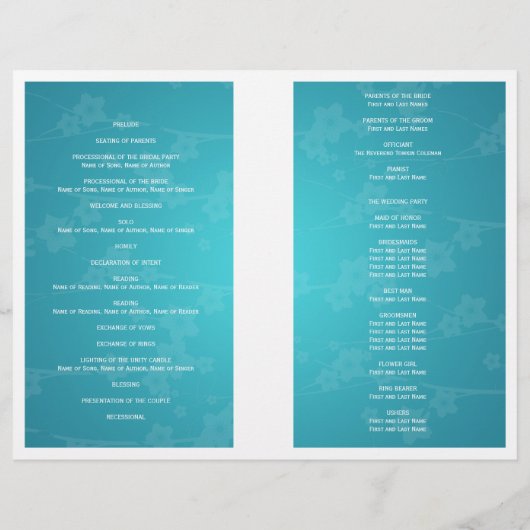 Wedding Program Cherry Blossom Blue (Achterkant)