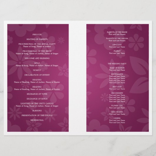 Wedding Program Flowery Heart Berry Pink (Achterkant)