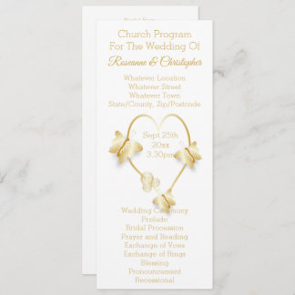 Wedding Program Gold Coloured Heart Butterfly Programma