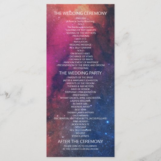 Wedding Program Gorge Star Nebula Constellation Programma (Achterkant)
