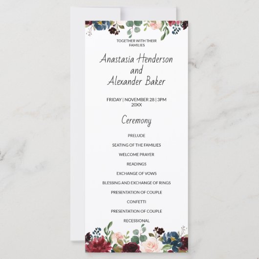 Wedding Program-kaart. (Voorkant)