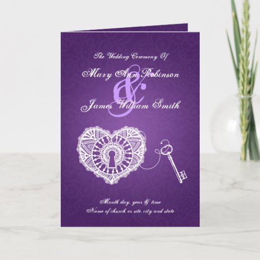 Wedding Program Key To My Heart Purple Programma (Voorkant)