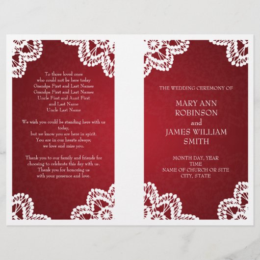 Wedding Program  Lace Red (Voorkant)