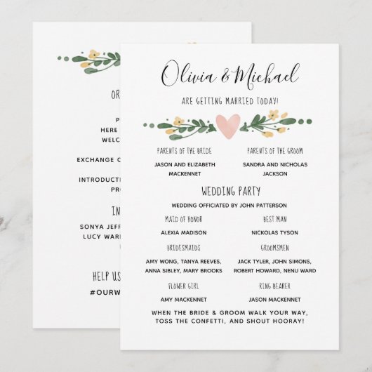 Wedding Program Order of Events Kaart (Voorkant / Achterkant)