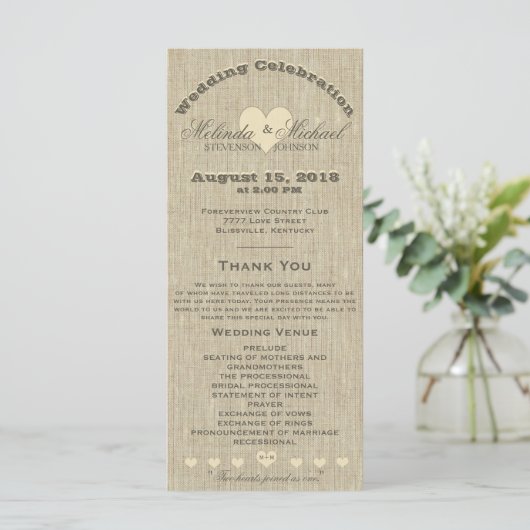 Wedding Program Rustic Linen Programma (Staand voorkant)