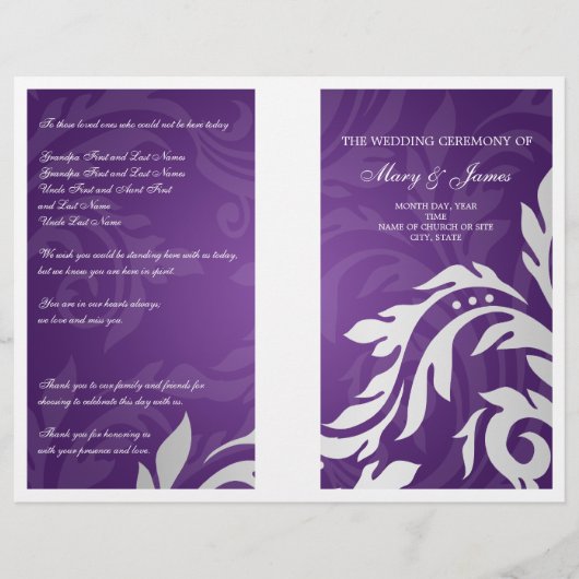 Wedding Program Swirly Flourish Paars (Voorkant)