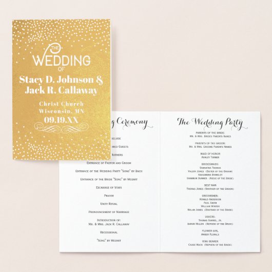 WEDDING PROGRAMMA Gold Confetti Typografie (Display)
