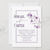 Wedding Purple Floral Frame On White Kaart (Voorkant)