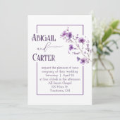 Wedding Purple Floral Frame On White Kaart (Staand voorkant)