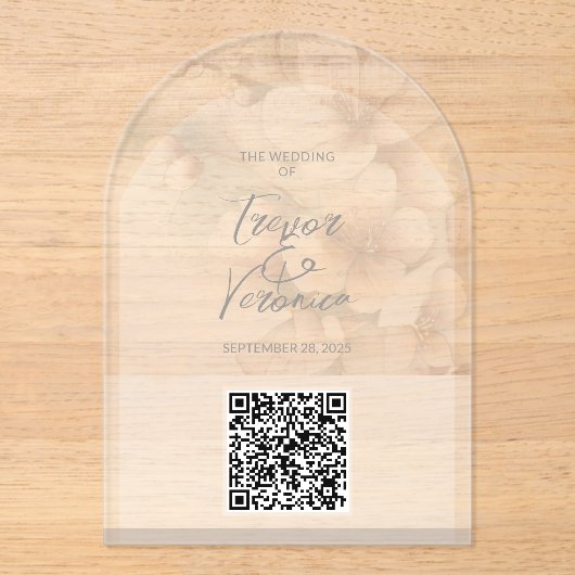 Wedding QR Code Cherry Blossom Uitnodiging Acryl Uitnodigingen (Voorkant)