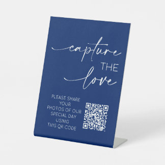 Wedding QR Code Foto App Upload Royal Blue Reclamebord Met Voetstuk