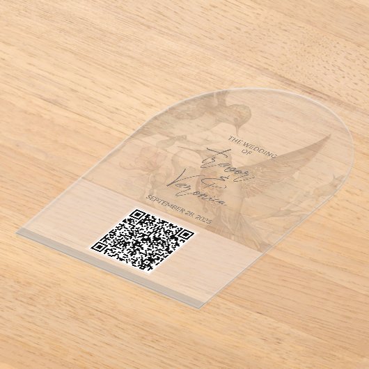 Wedding QR Code Kolibrie Uitnodiging Acryl Uitnodigingen (Laagn)