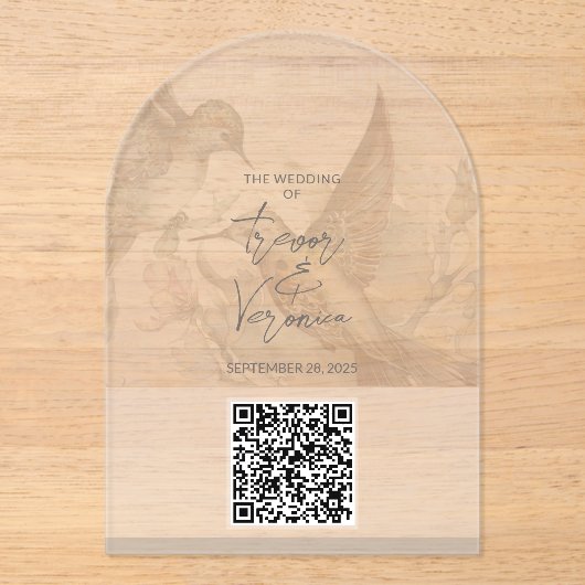 Wedding QR Code Kolibrie Uitnodiging Acryl Uitnodigingen (Voorkant)