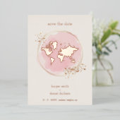 Wedding Real Rose Gold Effect World Map Folie Uitnodiging (Staand Voorkant)