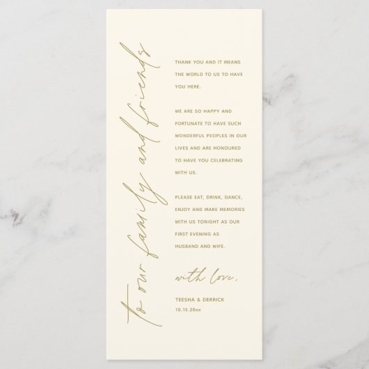 Wedding Reception Dinner Modern Thank You Card Programma (Voorkant)