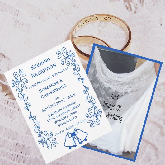 Wedding Reception Invitation Blue Sapphire Bells Informatiekaartje