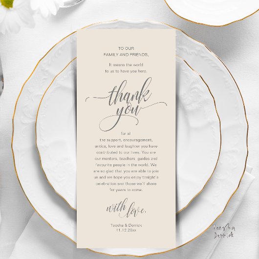 Wedding Reception Place Setting Thank You Card Programma