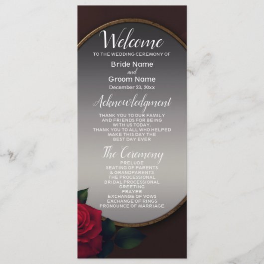 Wedding Red Blush Floral Silver Gray Mirror Programma (Voorkant)