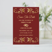 Wedding Red Golden Geometric Pattern Elegant Save The Date (Staand voorkant)