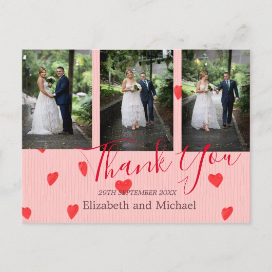 Wedding Red Heart Modern Wedding Bedankt Briefkaart (Voorkant)