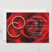Wedding Red Rose Gold Rings Wedding Invitation (Devant)