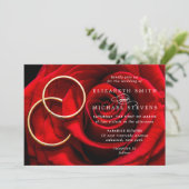 Wedding Red Rose Gold Rings Wedding Invitation (Debout devant)