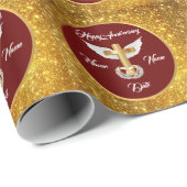 Wedding Rings Customize Gold Cross Anniversary Cadeaupapier (Rol Hoek)