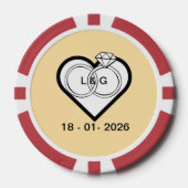 Wedding rings in a heart with date and Initials Poker Chips (Voorkant)
