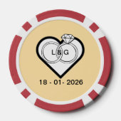 Wedding rings in a heart with date and Initials Poker Chips (Achterkant)