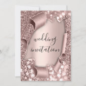 Wedding Rose 3D Effect Blush Glitter Kaart (Voorkant)