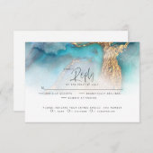 Wedding RSVP | Blauwgroen en goudAbstracte inkt (Voorkant / Achterkant)