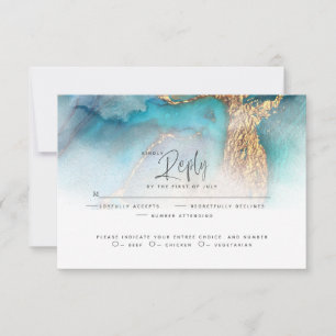 Wedding RSVP Blauwgroen en goudAbstracte inkt