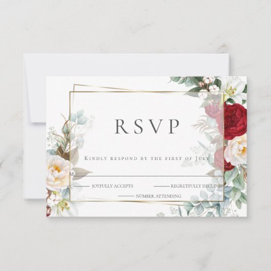 Wedding RSVP | Bourgogne en Ivory Peony Floral (Voorkant)