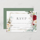 Wedding RSVP | Bourgogne en Ivory Peony Floral (Voorkant / Achterkant)