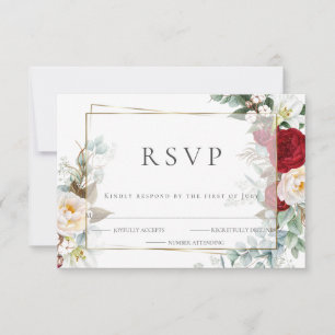 Wedding RSVP Bourgogne en Ivory Peony Floral Kaartje