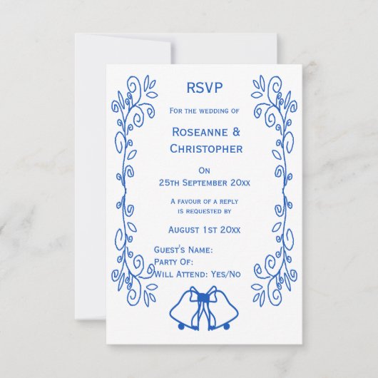 Wedding RSVP Card Blue Sapphire Bells Scrollwork  (Devant)