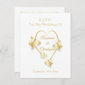 Wedding RSVP Card Gold Coloured Heart Butterfly (Devant / Derrière)