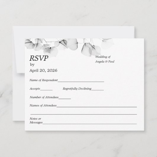 Wedding RSVP Card Soft Leaf Leaves  (Voorkant)