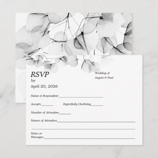 Wedding RSVP Card Soft Leaf Leaves (Devant / Derrière)