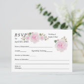 Wedding RSVP Card Soft Pink Roses  (Debout devant)