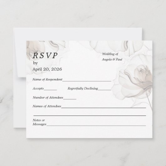 Wedding RSVP Card Soft Rose Flowers (Voorkant)
