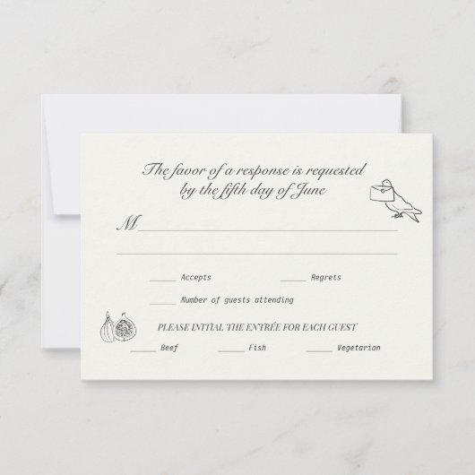 Wedding RSVP Charcoal Linen Illustrated (Devant)